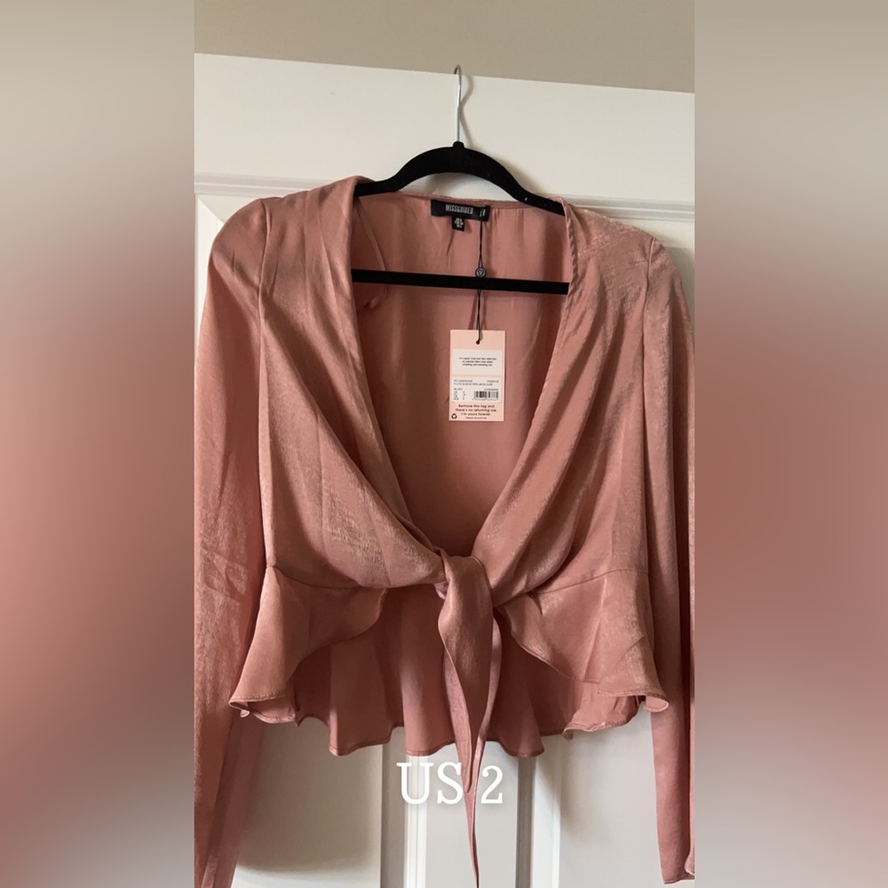Long sleeve tie front top